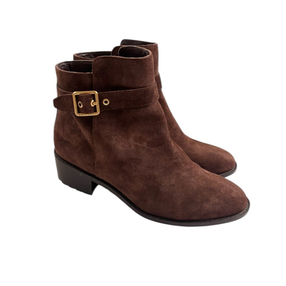 Cole Haan‎ Buckled Brown Suede Heeled Zip Ankle Boots Almond Toe (8)